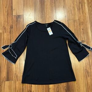 Alfani Black and White Trim Bow Tie Sleeve Blouse